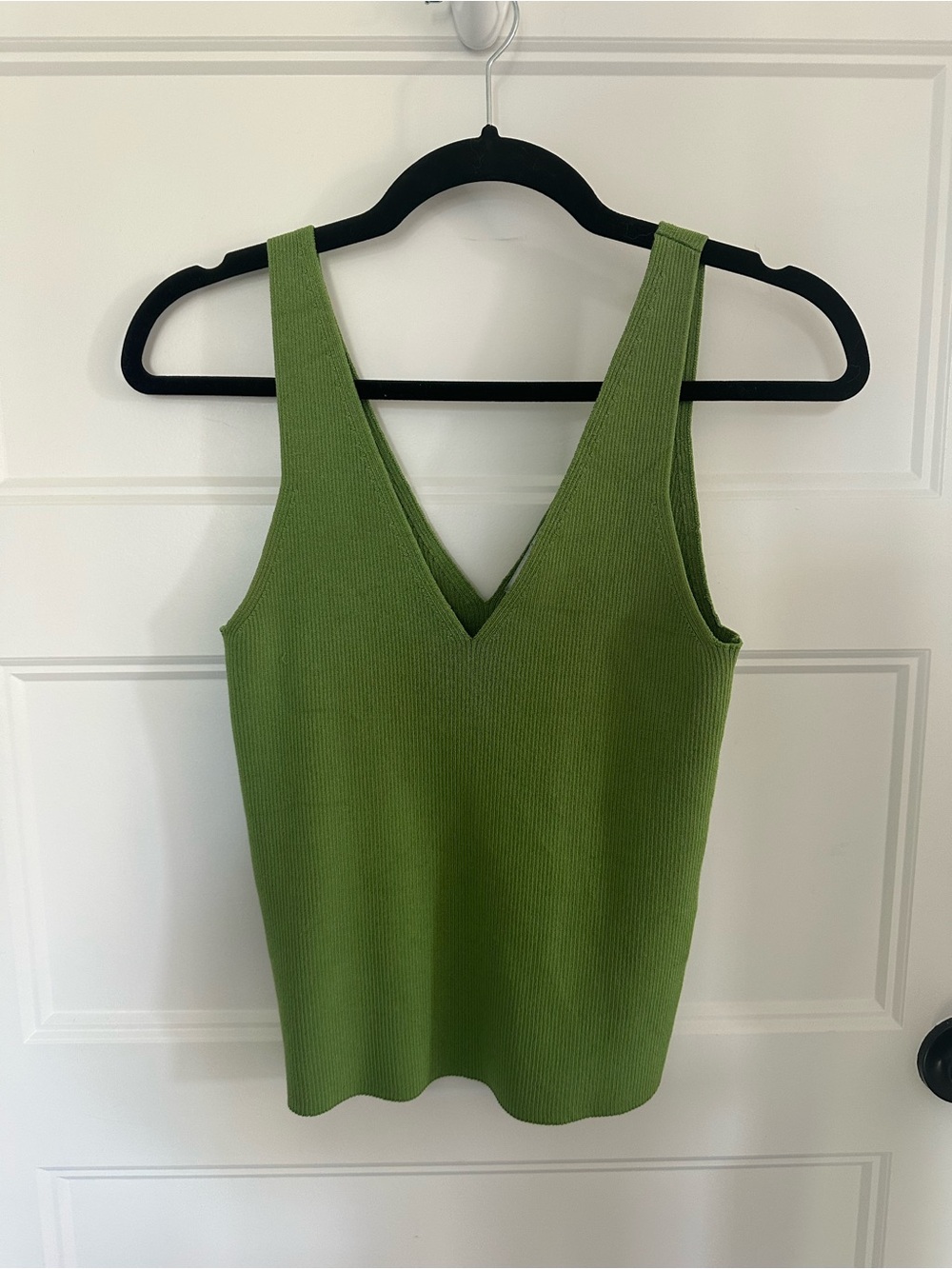 Green Ribbed V-Neck Tank Top